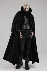 Black Stand Collar Ruffle Irregular Plush Stitching Mens Gothic Gorgeous Cloak - Product - 2
