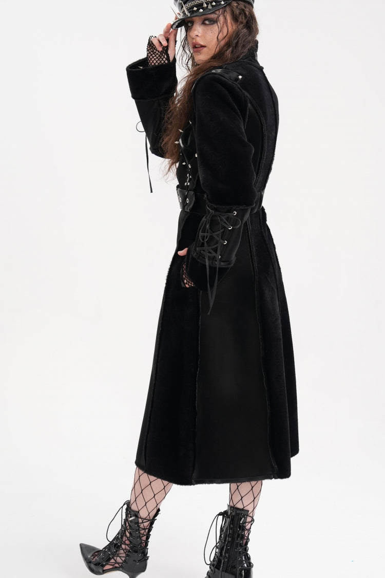 Black Women's Buckle-up Studs Eyelets Gothic Coat - Product - 11