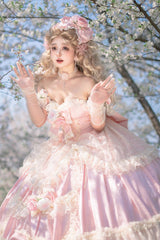 Pink [Love and Roses] Ruffle Hanayome Bowknot Lace Sweet Princess Lolita Jsk Dress - Product - 5