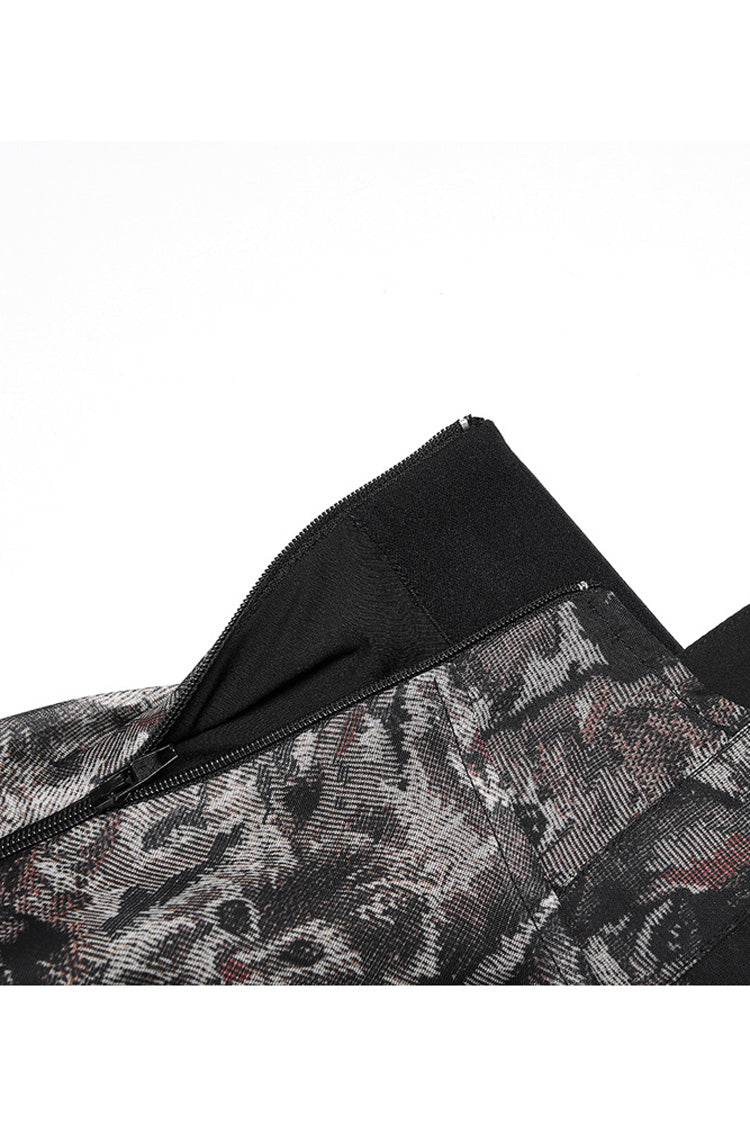 Black Super Cool Chiffon Lace Cat Print Straps Waist Low Cut A-Shaped Wide Hem Suspender Gothic Women's Skirt - Product - 8