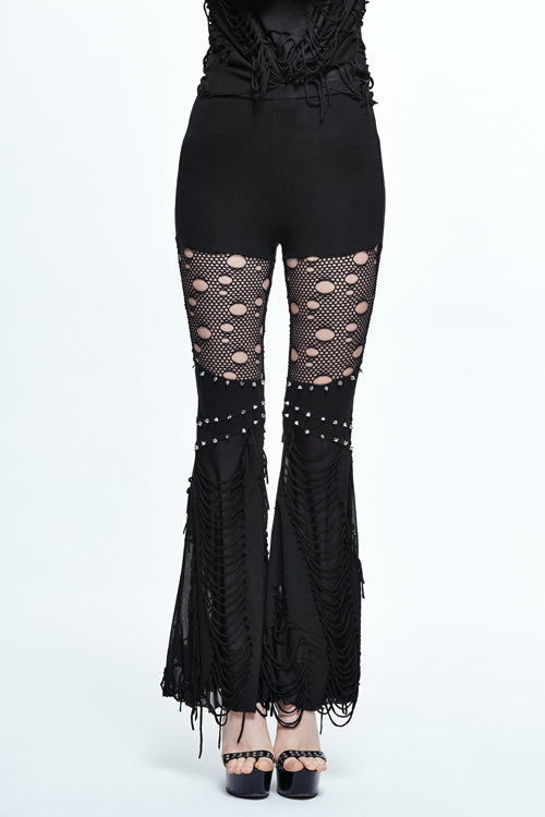 Black Punk Sexy Broken Holes Slim Fit Flared Womens Pants - Product - 3