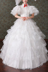 Court Style High Waisted Multi-Layer Victorian Lolita Dress - white - 1