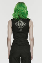 Black Sleeveless Cut-Out Studded Mechanical Women's Punk Tank Top - Product - 3