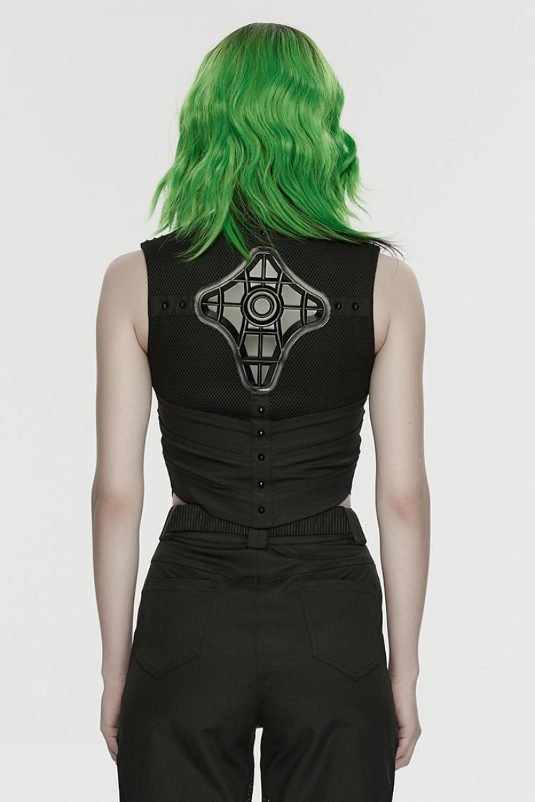 Black Sleeveless Cut-Out Studded Mechanical Women's Punk Tank Top - Product - 3