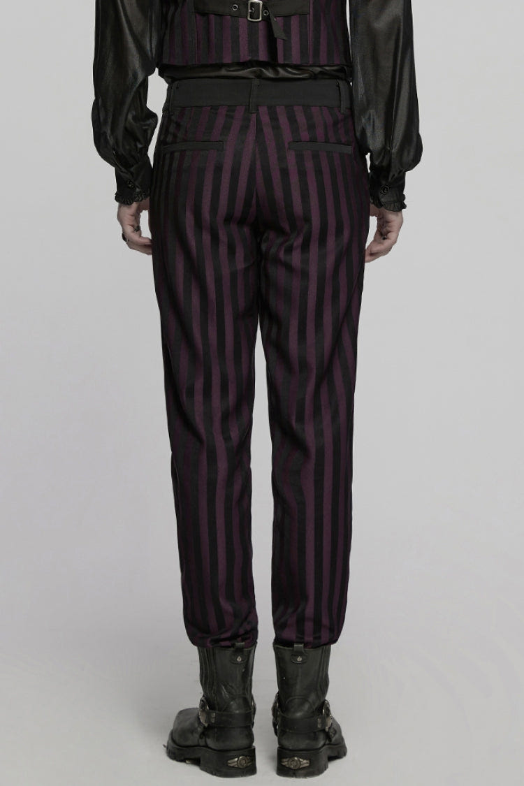 Black/Red High Waisted Striped Print Men's Gothic Suit Pants - Product - 3
