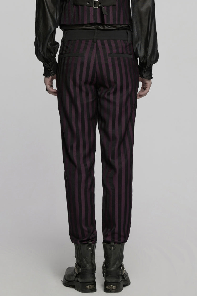 Black/Red High Waisted Striped Print Men's Gothic Suit Pants - Product - 3