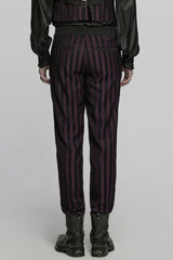 Black/Red High Waisted Striped Print Men's Gothic Suit Pants - Product - 3