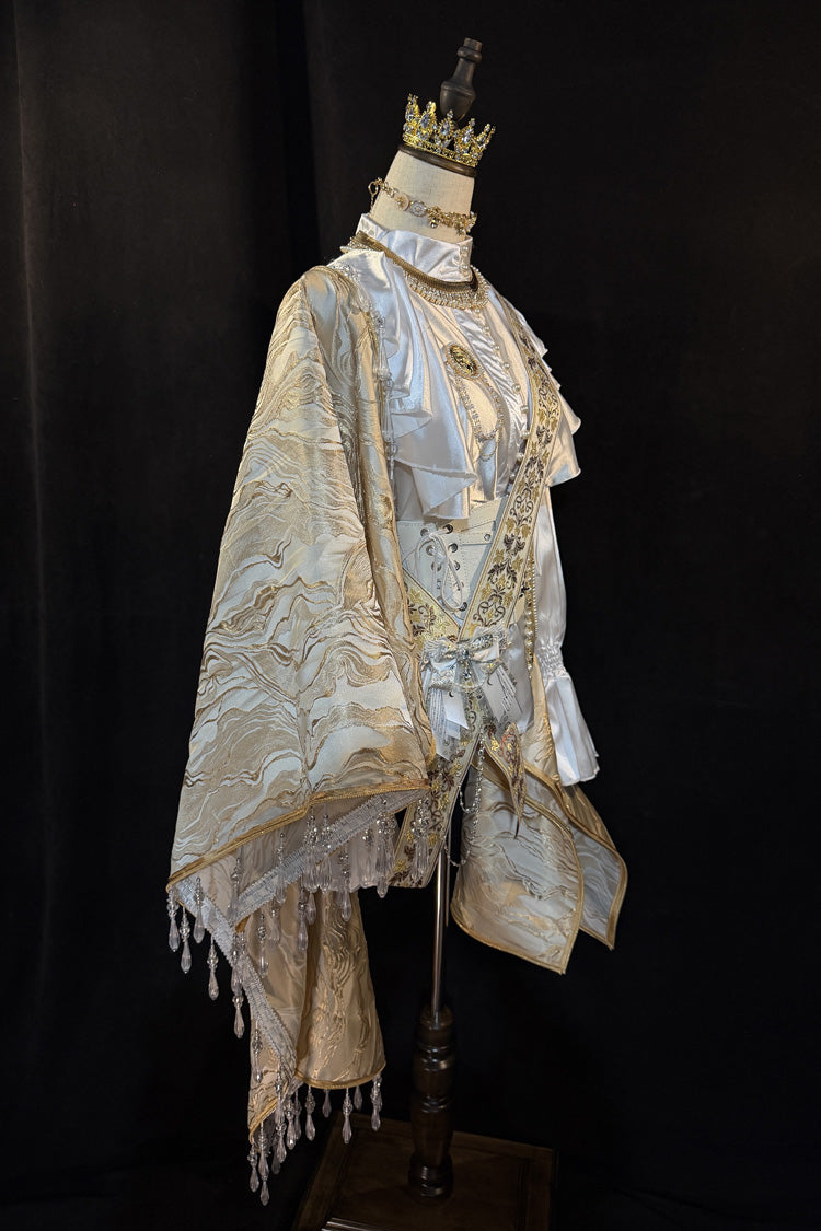 White/Gold [Royal Knight] Stand Collar Long Sleeves Gothic Vintage Cool Lolita Set - Product - 5