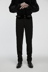 Black Embroidered Lace Buckled Men's Gothic Pants - Product - 4