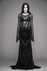 Black Lace Collar Big Flare Sleeve Rose Lace Mesh Women's Gothic T-Shirt - Product - 4