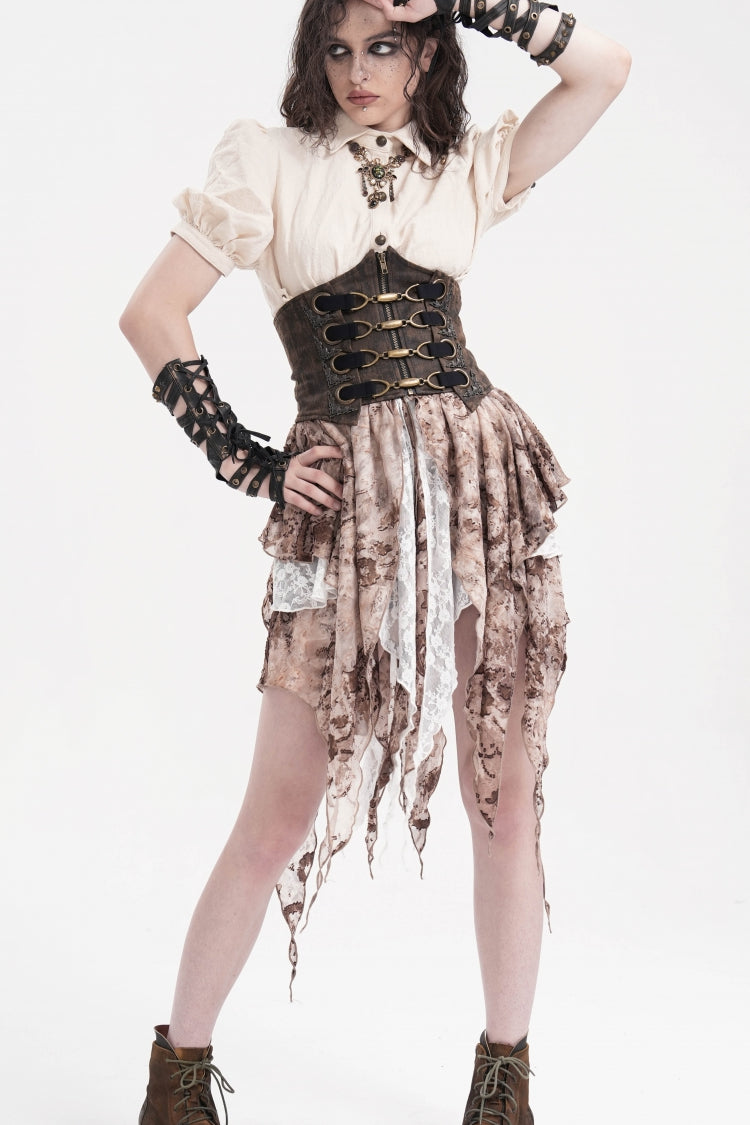 Brown Lace-Up Slim Zippered Women's Punk Underbust Corset - Product - 7