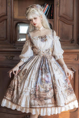 Brown [Cloria] Oil Painting Print Bowknot Lace Sweet Elegant Palace Lolita Jsk Dress - Product - 3