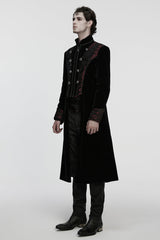 Black/Red Stand Collar Long Sleeves Floral Jacquard Bouble-breasted Zipper Men's Gothic Coat - Product - 2