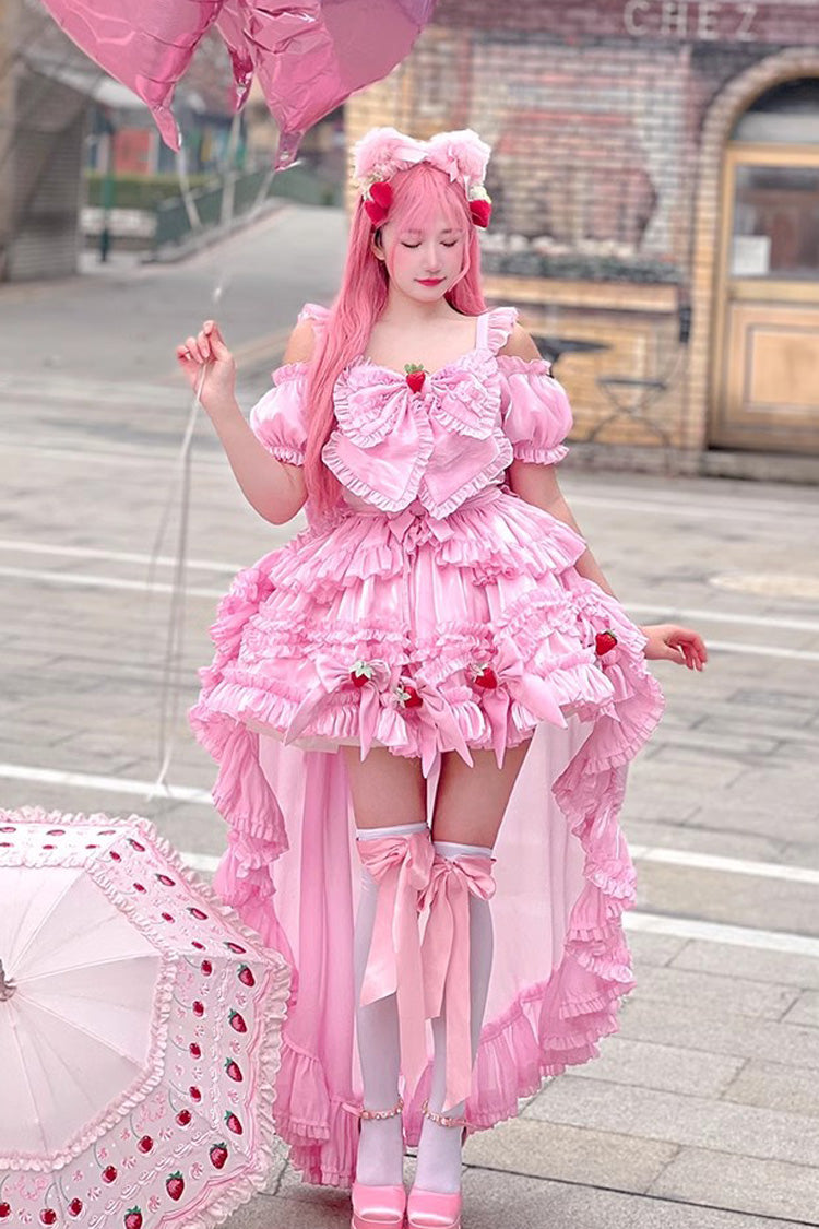 Pink Strawberry Magic Girl Party Theme Cute Sweet Princess Lolita Strapless Dress - Product - 10