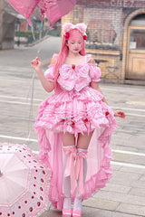 Pink Strawberry Magic Girl Party Theme Cute Sweet Princess Lolita Strapless Dress - Product - 10
