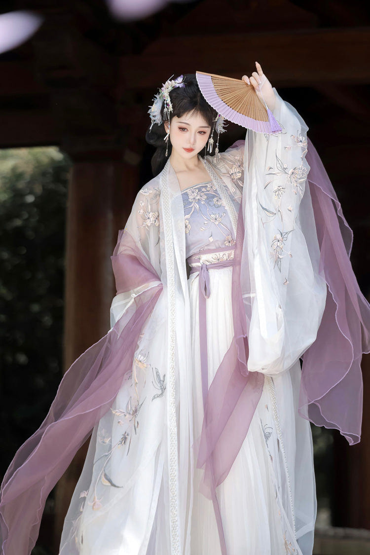 Purple [Qingdie] Song Dynasty Ruffle Embroidery Sweet Chinese Style Hanfu Dress Full Set - Product - 4