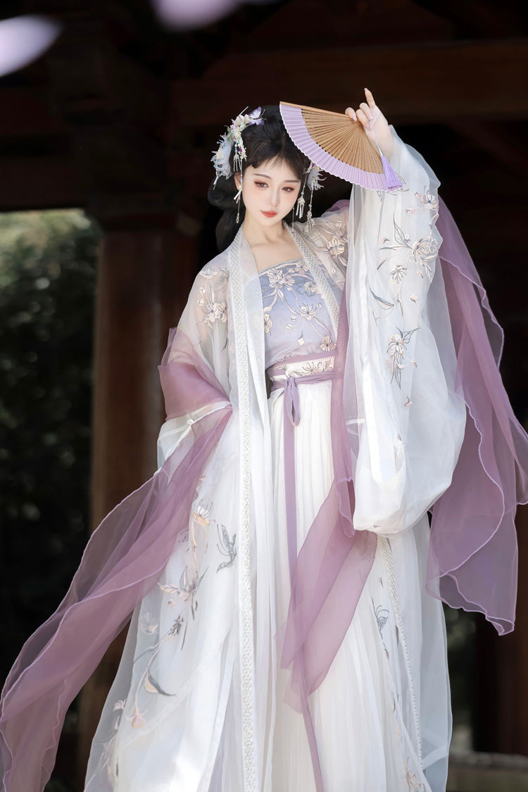 Purple [Qingdie] Song Dynasty Ruffle Embroidery Sweet Chinese Style Hanfu Dress Full Set - Product - 4