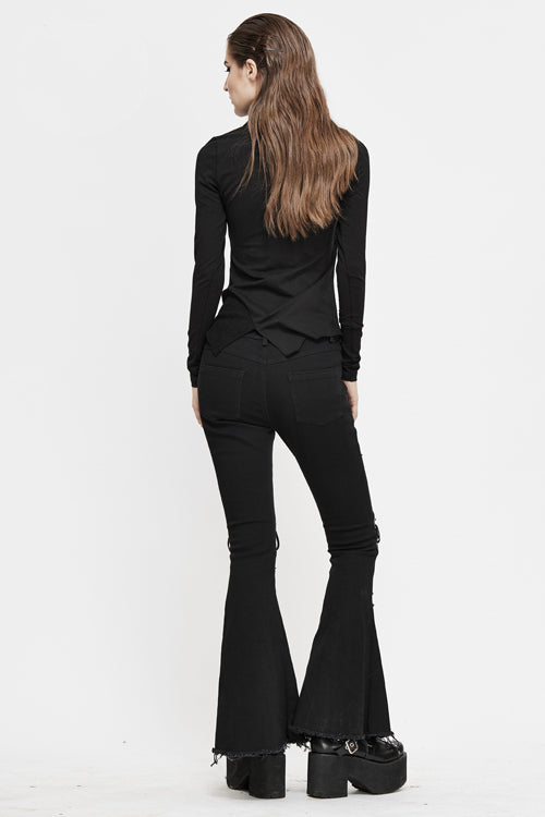 Black Punk Nailed Knee Cutoff Bellbottomed Womens Pants - Product - 5