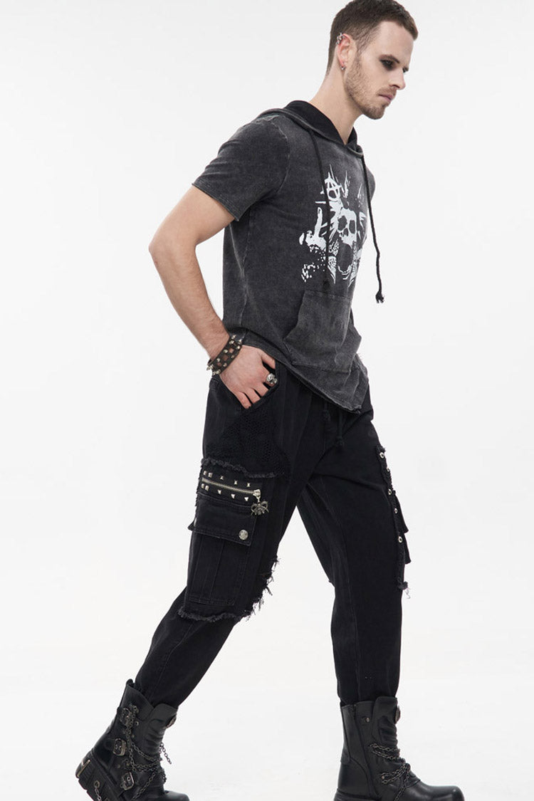 Black Punk Basic Funds Metal Pentagram Crackle Men's Pants - Product - 5