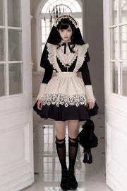 Black [Letters and Poems·Nocturne] Nun Long Sleeves Ruffle Gothic Lolita Short Dress - Black - 1