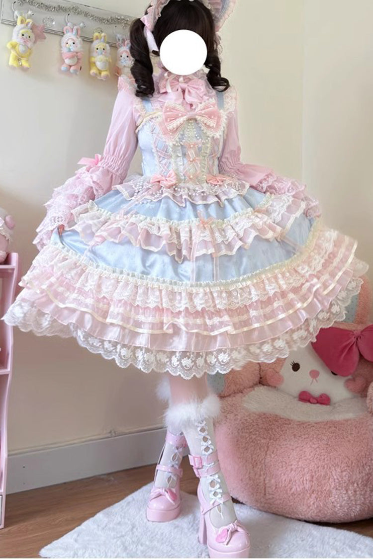 Blue [Star Love Song] Ruffle Hanayome Bowknot Lace Sweet Lolita Jsk Dress - Product - 2