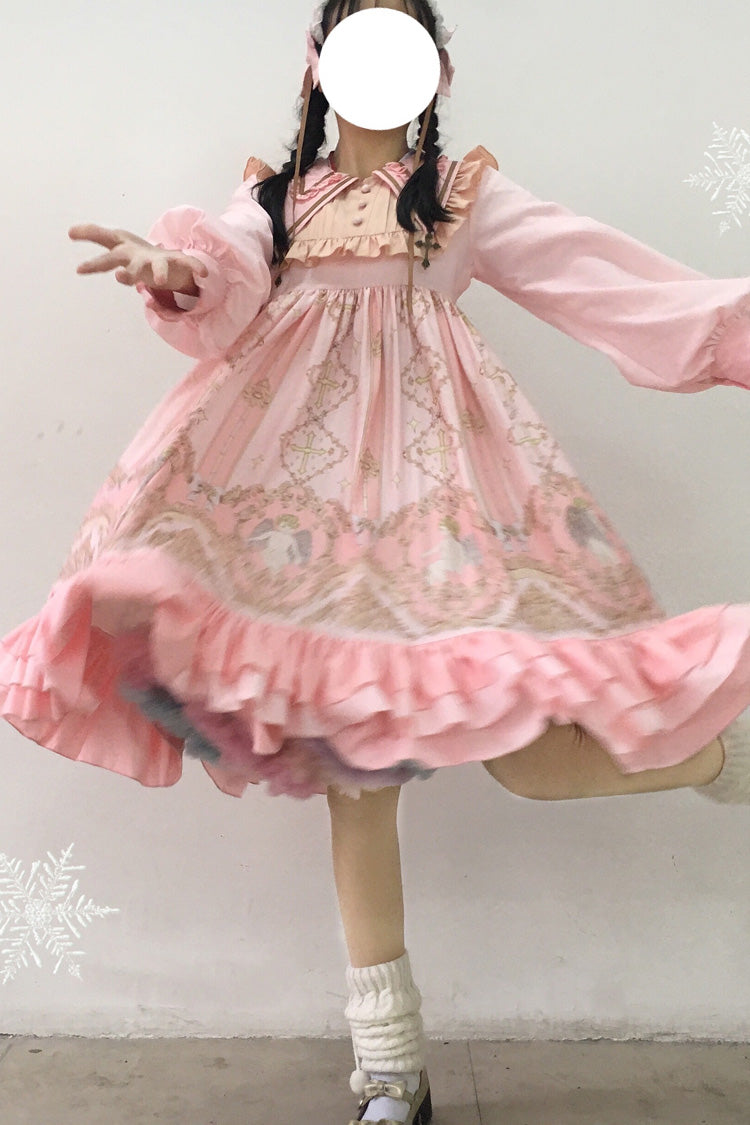 [Angel's Redemption] Long Sleeves Angel Print Ruffle Bowknot Sweet Lolita Dress 3 Colors - Product - 11