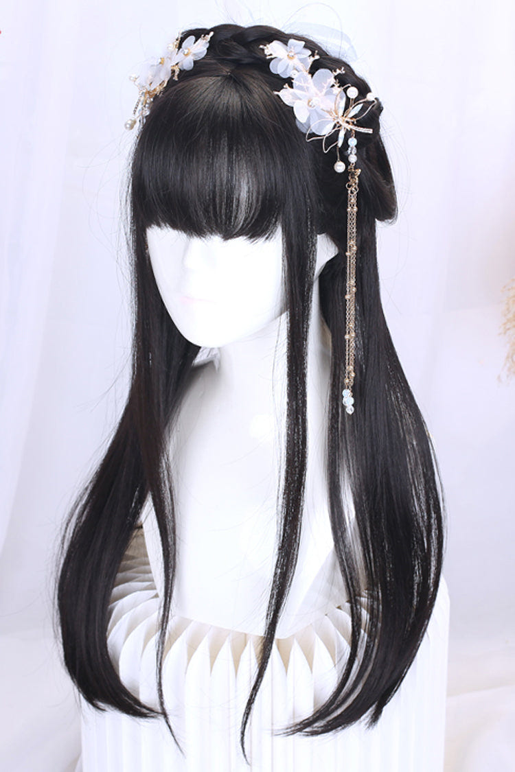 Retro Long Natural Ancient Full Headgear Hanfu Lolita Wig 2 Colors - Product - 3