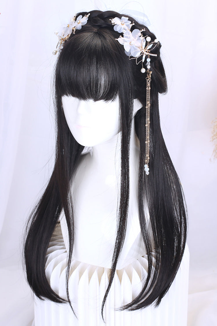 Retro Long Natural Ancient Full Headgear Hanfu Lolita Wig 2 Colors - Product - 3