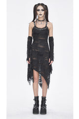 Black Sleeveless Lace Irregular Womens Gothic Strap Dress - Product - 4