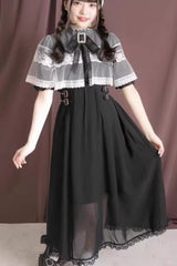 Sweet Short Sleeves Multi-Layered Lace Slim Jirai Kei Lolita Dress 4 Colors - Black/White - 7