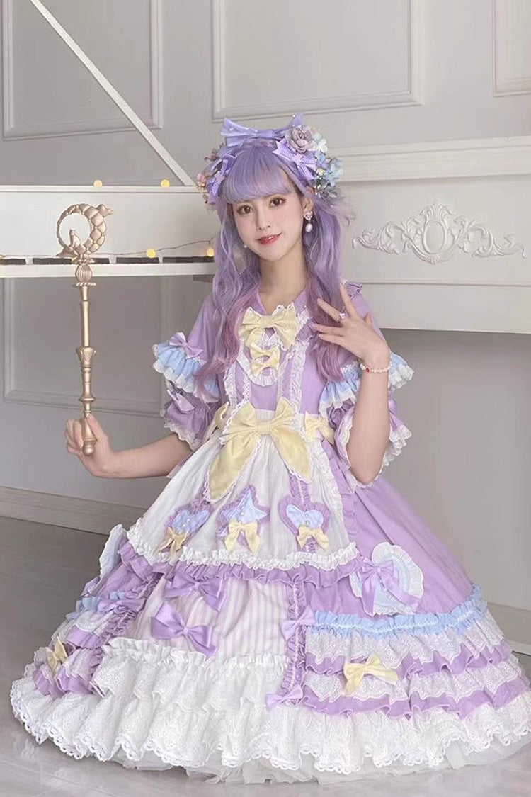 Purple Star Sugar Short Sleeves Multi-layer Ruffle Bowknot Sweet Lolita Dress - Product - 8