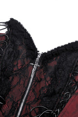 Wine Red Off Shoulder Lace Lace-Up Zippered Women's Gothic Strapless Graduation Dress - Product - 13