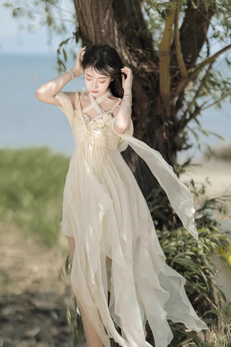 Ivory [Wanderer's Song] Bowknot Irregular Hem Sweet Lolita Jsk Dress - Product - 6