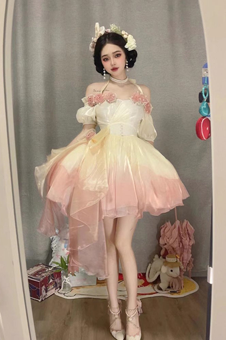 Gradient Gorgeous Bowknot Strawberry Princess Hanayome Short Sweet Lolita Jsk Dress 4 Colors - Pink - 10