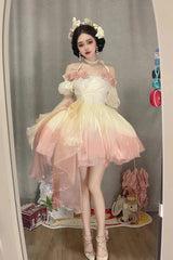 Gradient Gorgeous Bowknot Strawberry Princess Hanayome Short Sweet Lolita Jsk Dress 4 Colors - Pink - 10