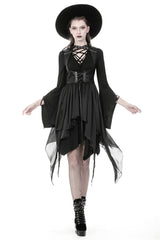 Black Chiffon Sleeveless Cut-Out Chest Irregular Hem Lace-Up Buckled Women's Punk Jacket - Black - 1