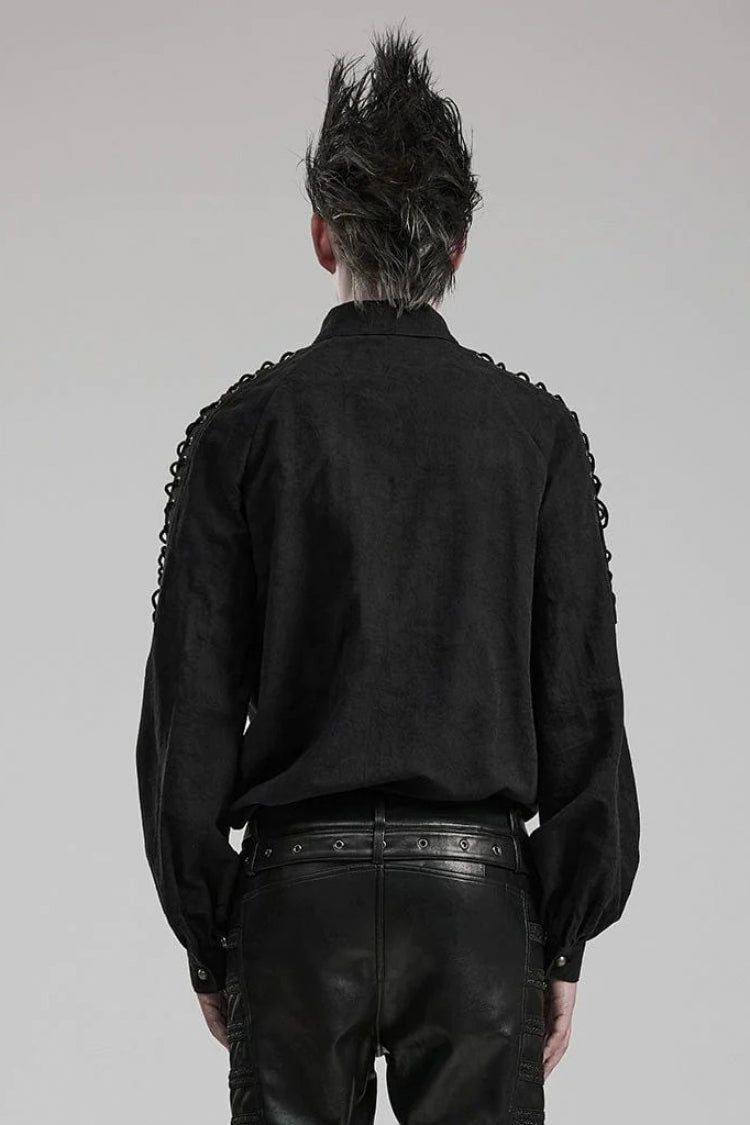 Men's Long Puff Sleeves Shoulder Straps Embroidery Mens Gothic Blouse 2 Colors - Product - 13
