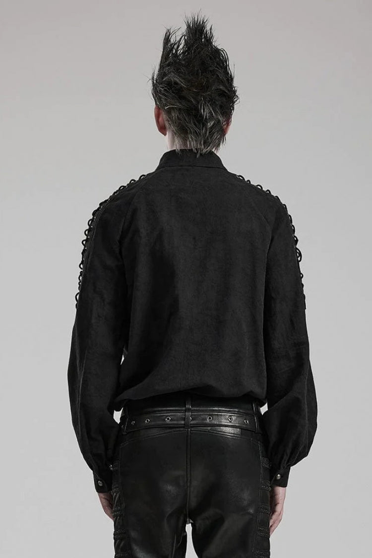 Men's Long Puff Sleeves Shoulder Straps Embroidery Mens Gothic Blouse 2 Colors - Product - 13