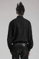 Men's Long Puff Sleeves Shoulder Straps Embroidery Mens Gothic Blouse 2 Colors - Product - 13