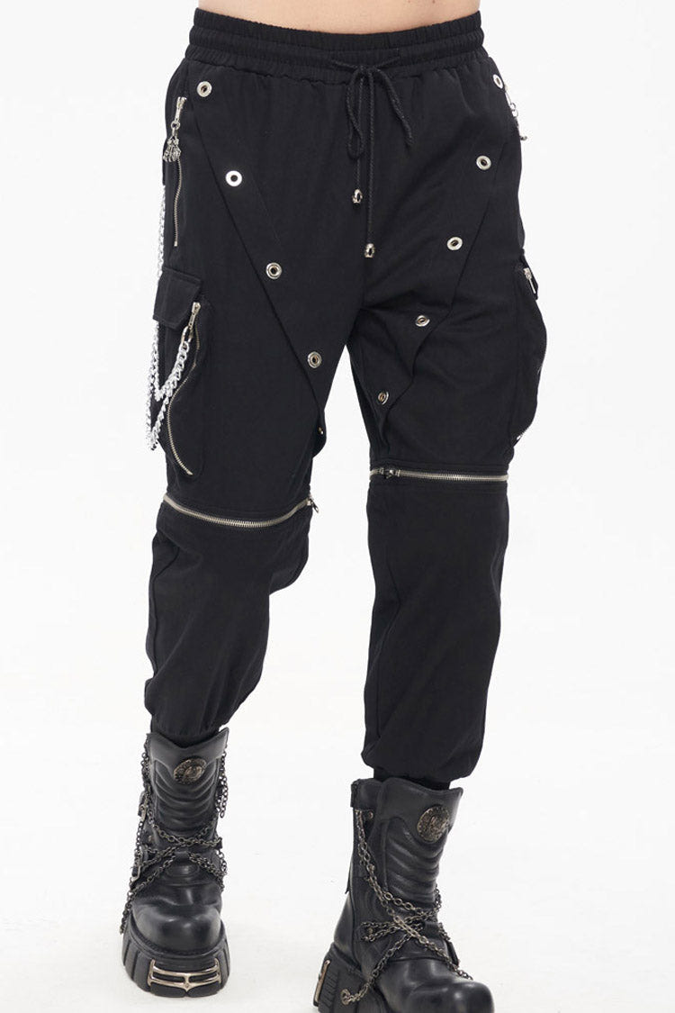Black Punk Multi Pocket Skull Claw Metal Chain Decorative Zipper Wear More Men's Long Pants - Product - 7