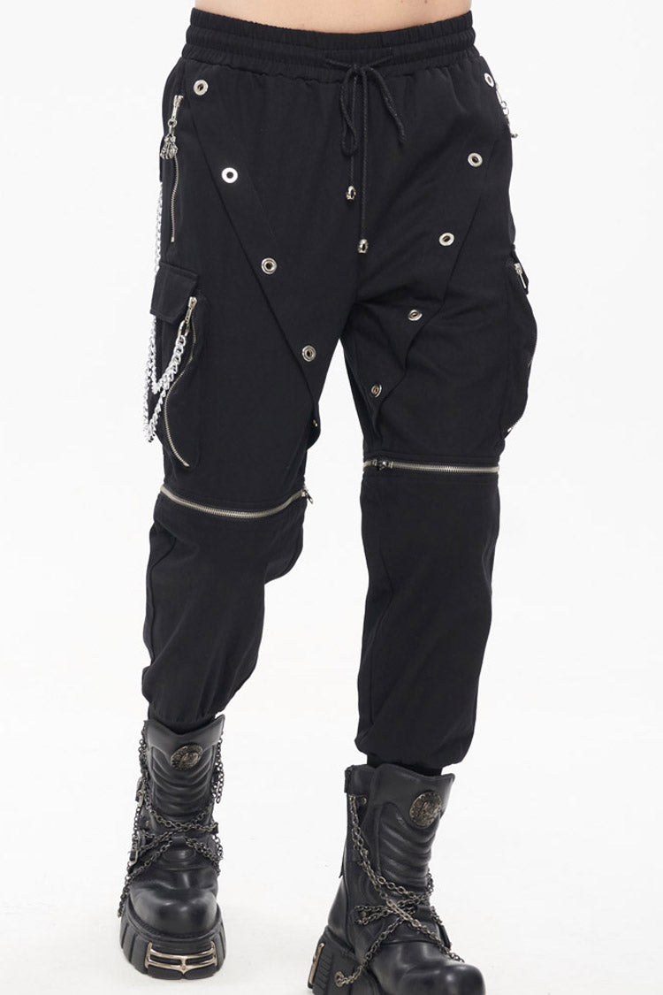 Black Punk Multi Pocket Skull Claw Metal Chain Decorative Zipper Wear More Men's Long Pants - Product - 7