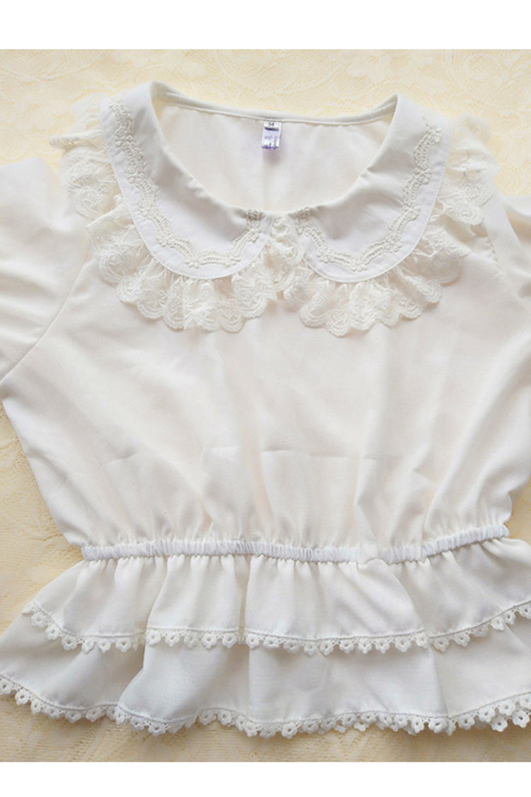White Chiffon Doll Collar Half Sleeve Sweet Lolita Shirt - Product - 4