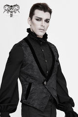 Black Velveteen Asymmetrical Pleated Splice Waist Loop Men's Gothic Waistcoat - Product - 2
