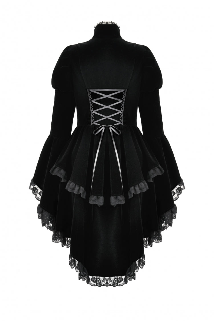 Black Long Puff Sleeves Multi-Layered Ruffled Lace Hem High Low Women's Gothic Coatlet - Product - 15