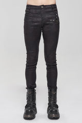 Black Basic Funds Metal Pentagram Crackle Punk Slim Men's Pants - Black - 1