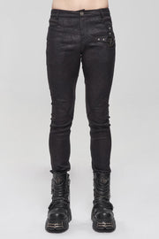 Black Basic Funds Metal Pentagram Crackle Punk Slim Men's Pants - image 1