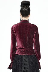 Red Pleated Velvet Trumpet Sleeves Womens Gothic Blouse - Product - 3