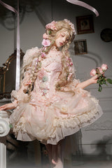 Pink [Dream Garden] Ruffle Hanayome Embroidery Bowknot Lace Fishbone Sweet Princess Gorgeous Lolita Jsk Dress - Product - 2