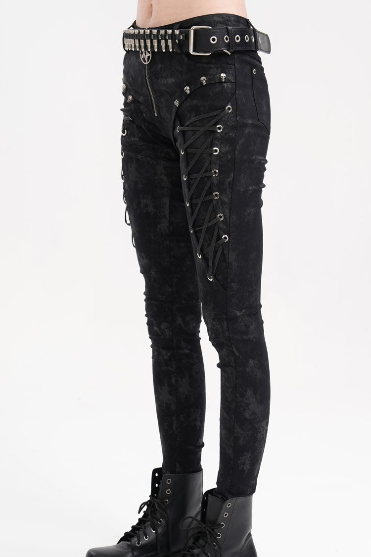 Black Skull Rivets Lace-Up Women's Punk Pants - Product - 2