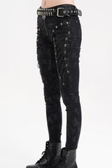 Black Skull Rivets Lace-Up Women's Punk Pants - Product - 2